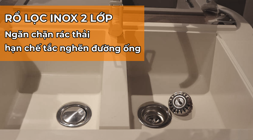 Chậu rửa chén Malloca - Rổ lọc inox tiện lợi